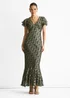 Gini London Dark Green Viscose Clipped Gold Jacquard Bias Cut Maxi Dress - 12 Image 2