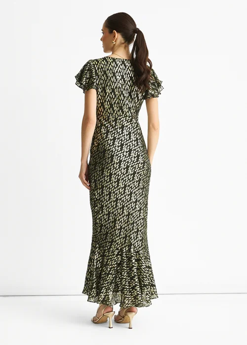 Gini London Dark Green Viscose Clipped Gold Jacquard Bias Cut Maxi Dress - 12 Image 3