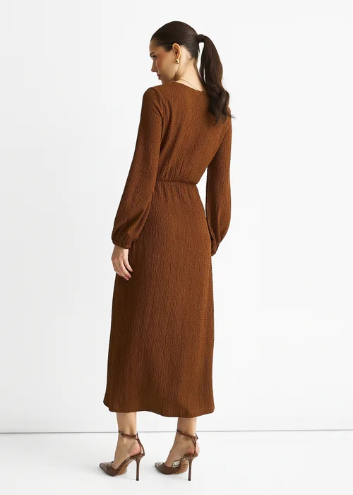 Gini London Brown Jersey Texture Wrap Metal Trim Midi Dress - 8 Image 2
