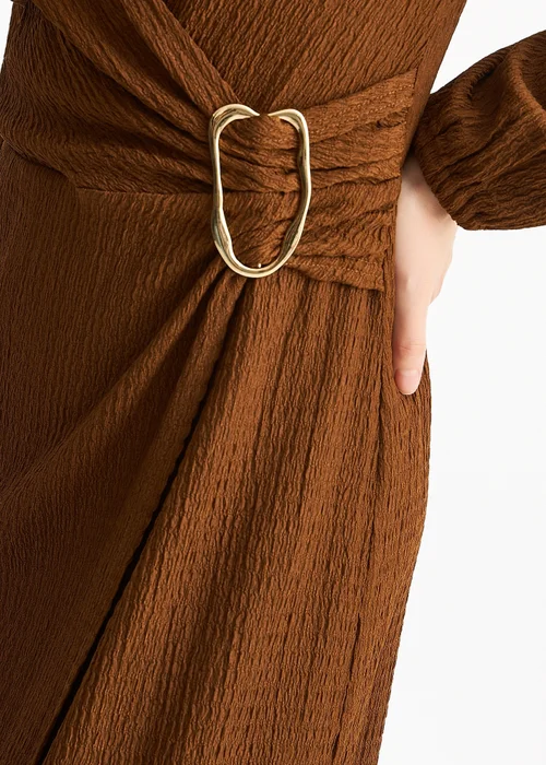 Gini London Brown Jersey Texture Wrap Metal Trim Midi Dress - 8 Image 3