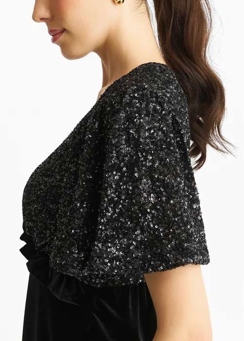 Gini London Black Sequin Top Premium Velvet Occasion Midi Dress - 10 Image 3
