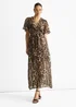 Gini London Brown Chiffon Animal Sparkle Stripe Wrap Midi Dress - 16 Image 1