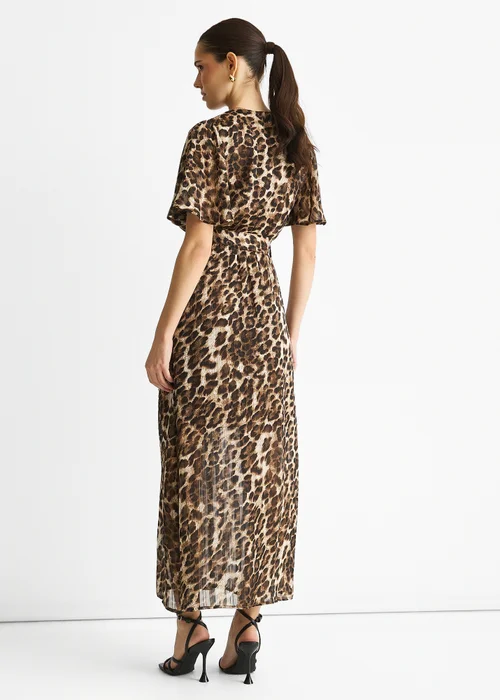 Gini London Brown Chiffon Animal Sparkle Stripe Wrap Midi Dress - 16 Image 2