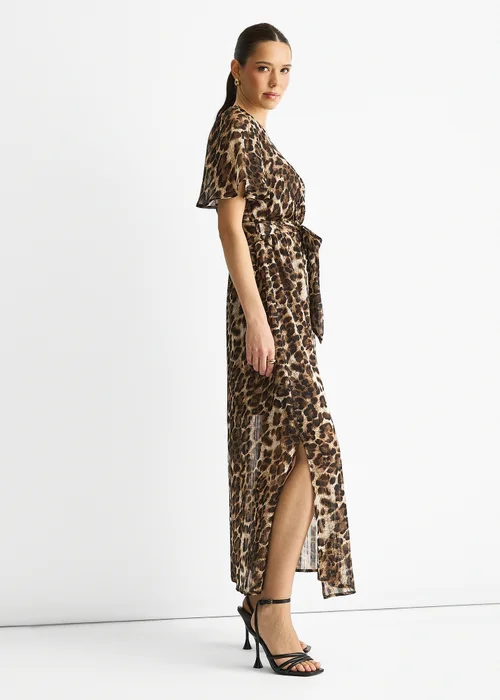 Gini London Brown Chiffon Animal Sparkle Stripe Wrap Midi Dress - 16 Image 4