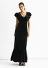 Gini London Black V Neck Ruffle Sleeves Velvet Occasion Maxi Dress - 12 Image 1