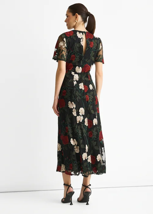 Gini London Black Angel Sleeves Embroidered Occasion Midi Dress - 16 Image 2