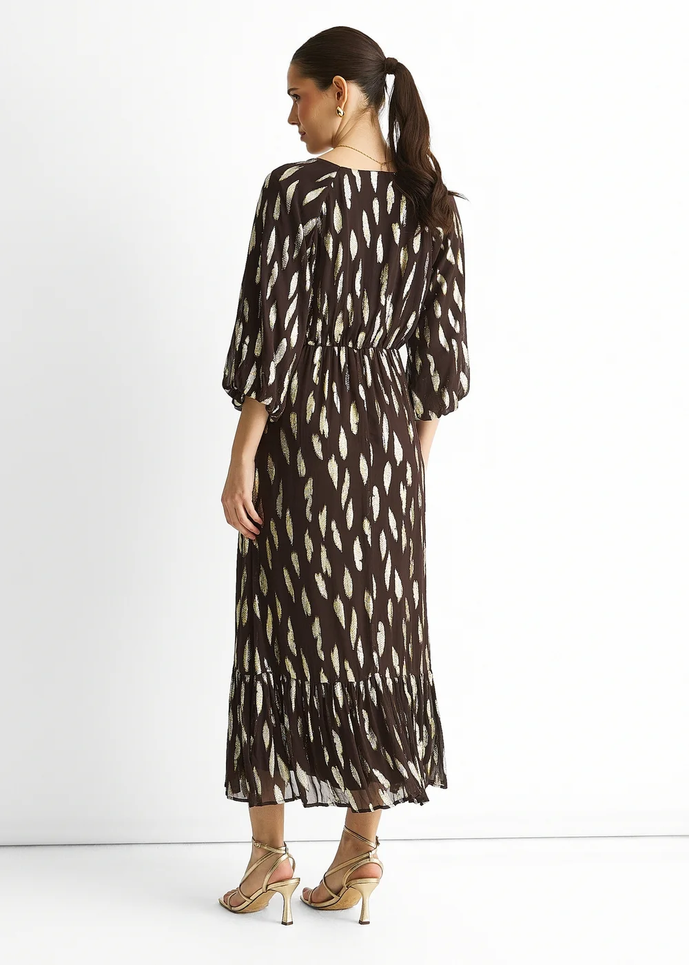 Gini London Chocolate Viscose Clipped Balloon Sleeve Maxi Dress - 14 Image 2