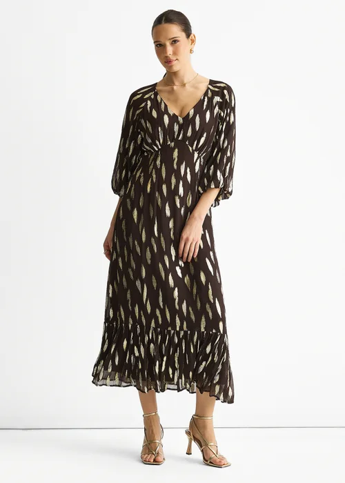Gini London Chocolate Viscose Clipped Balloon Sleeve Maxi Dress - 14 Image 1