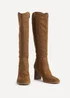 Linzi Rodeo Tan Faux Suede Western Long Block Heeled Boot - Size 7 Image 3