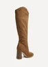 Linzi Rodeo Tan Faux Suede Western Long Block Heeled Boot - Size 7 Image 5