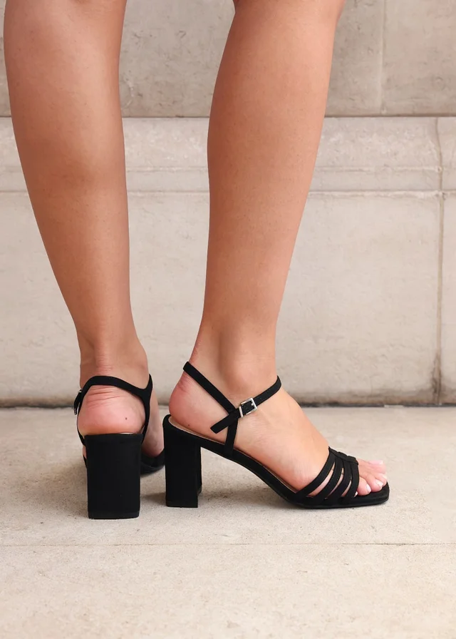 Linzi Annie Black Faux Suede Strappy Block Heel