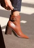 Linzi Rise Tan Faux Leather Block Heeled Ankle Boot - Size 6 Image 6