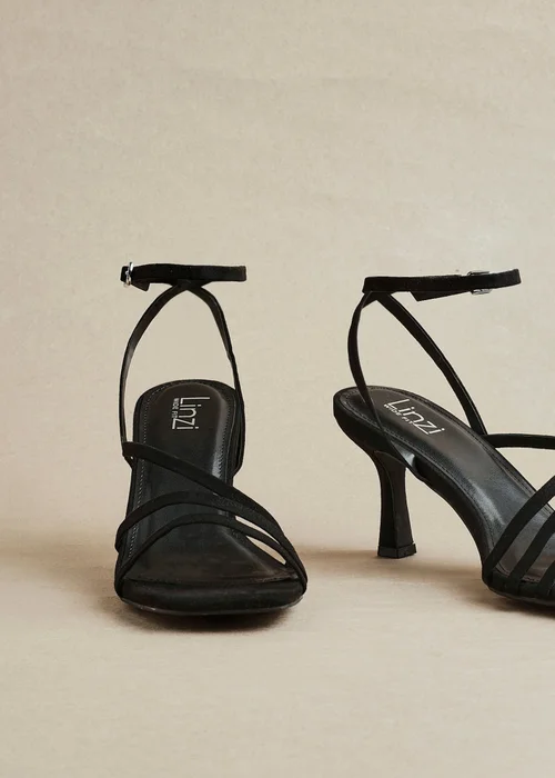 Linzi Reflect Black Faux Suede Strappy Heels - Size 7 Image 1