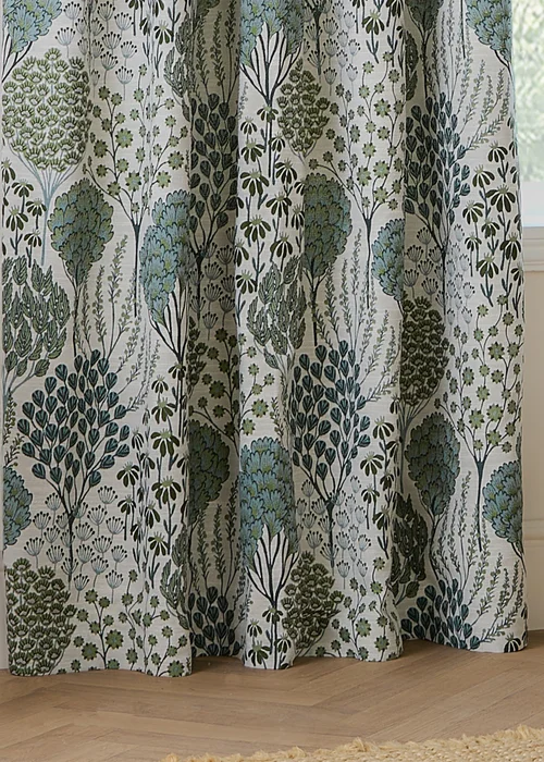 Wylder Ophelia Jacquard Floral Room Darkening Pencil Pleat Curtain Pair Green/White - 46W X 54D (117x137cm Image 4