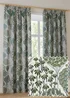 Wylder Ophelia Jacquard Floral Room Darkening Pencil Pleat Curtain Pair Green/White - 46W X 54D (117x137cm Image 1