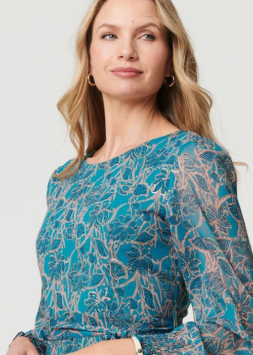 Izabel London Teal Printed Tie Waist Layered Midi Dress - 8 Image 3