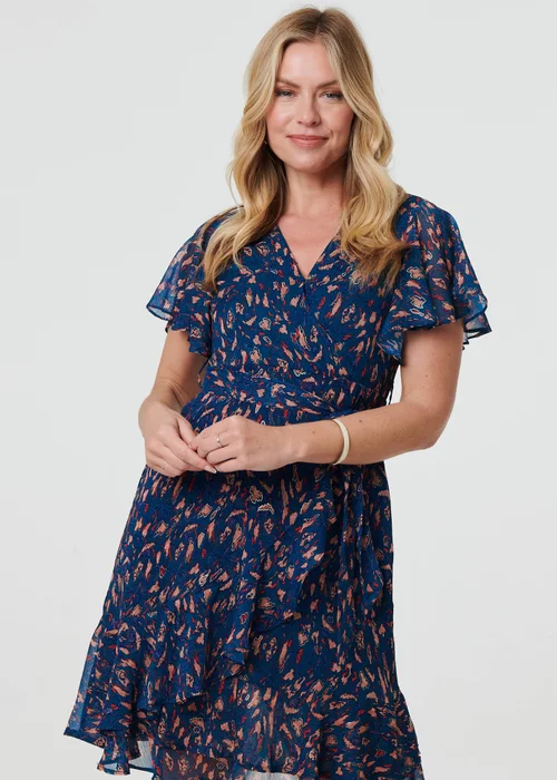 Izabel London Blue Printed Asymmetric Short Tie Wrap Dress - 16 Image 4