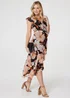 Izabel London Black Floral Frill Asymmetric Wrap Midi Dress - 8 Image 1