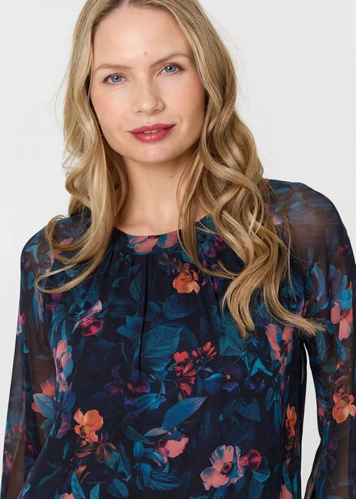 Izabel London Blue Floral Layered Long Sleeve Short Dress - 10 Image 3