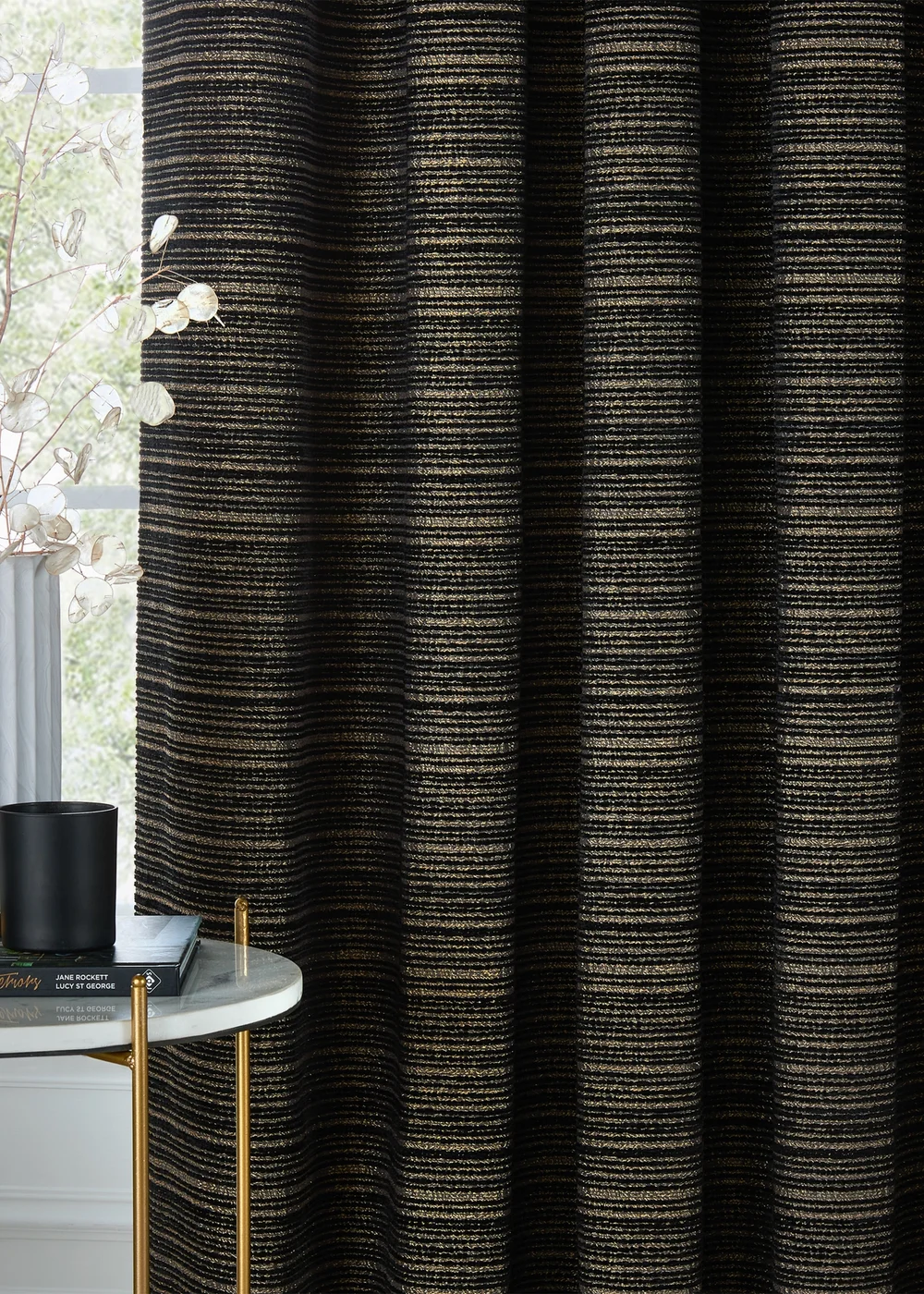Paoletti Jupiter Chenille Jacquard Eyelet Curtain Pair Black/Gold - 46W X 54D (117x137cm Image 5