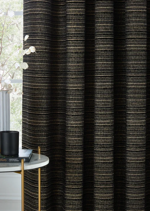 Paoletti Jupiter Chenille Jacquard Eyelet Curtain Pair Black/Gold - 46W X 54D (117x137cm Image 5