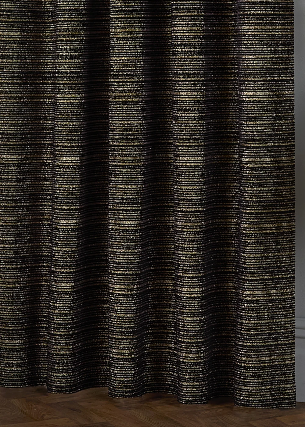 Paoletti Jupiter Chenille Jacquard Eyelet Curtain Pair Black/Gold - 46W X 54D (117x137cm Image 4