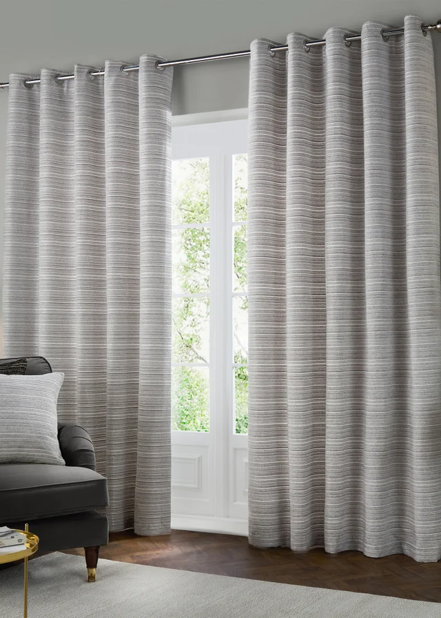 Paoletti Jupiter Chenille Jacquard Eyelet Curtain Pair Silver