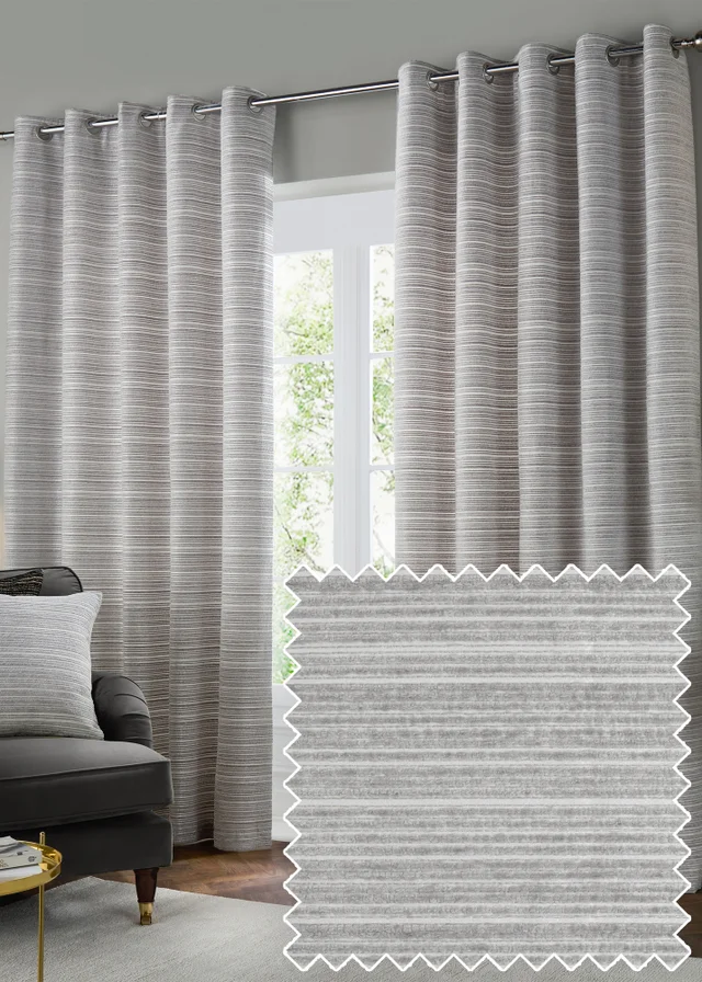 Paoletti Jupiter Chenille Jacquard Eyelet Curtain Pair Silver