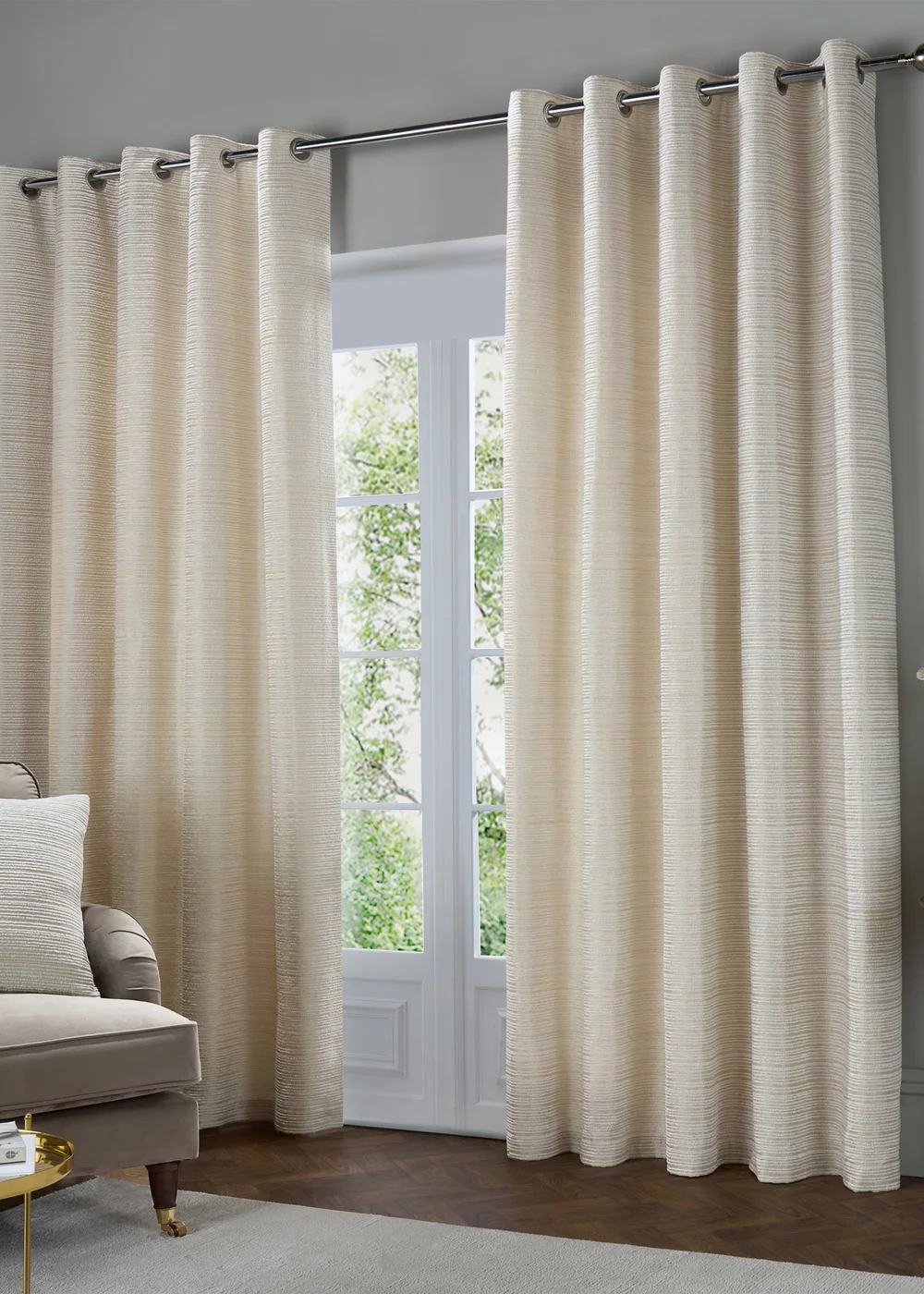 Paoletti Jupiter Chenille Jacquard Eyelet Curtain Pair Ivory/Gold - 46W X 54D (117x137cm Image 2