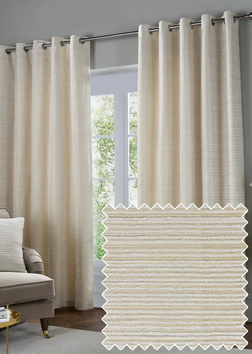 Paoletti Jupiter Chenille Jacquard Eyelet Curtain Pair Ivory/Gold - 46W X 54D (117x137cm Image 1