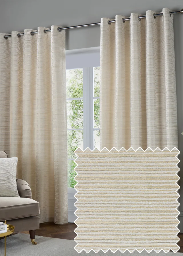 Paoletti Jupiter Chenille Jacquard Eyelet Curtain Pair Ivory/Gold