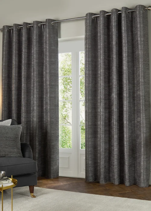 Paoletti Jupiter Chenille Jacquard Eyelet Curtain Pair Graphite - 46W X 54D (117x137cm Image 2