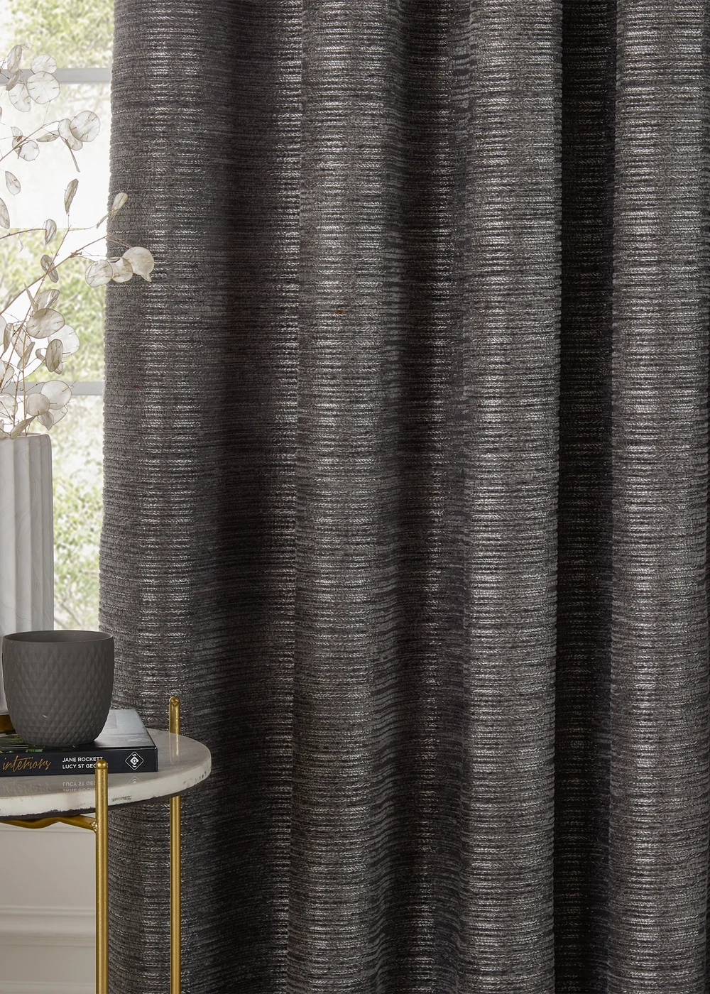 Paoletti Jupiter Chenille Jacquard Eyelet Curtain Pair Graphite - 46W X 54D (117x137cm Image 5