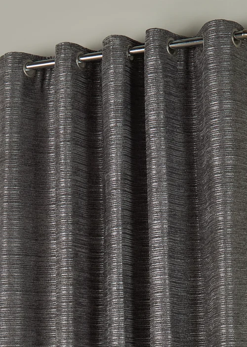 Paoletti Jupiter Chenille Jacquard Eyelet Curtain Pair Graphite - 46W X 54D (117x137cm Image 3