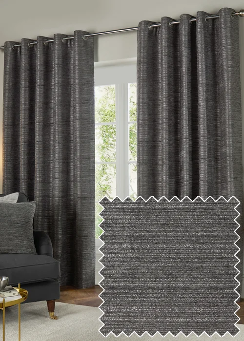 Paoletti Jupiter Chenille Jacquard Eyelet Curtain Pair Graphite - 46W X 54D (117x137cm Image 1