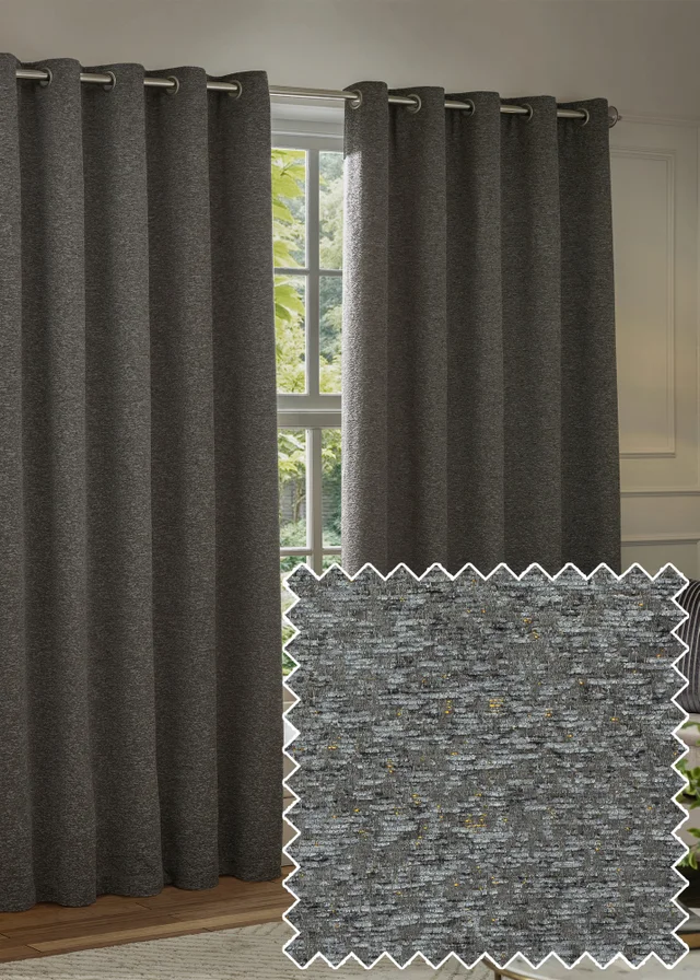Paoletti Galaxy Chenille Room Darkening Eyelet Curtain Pair Charcoal