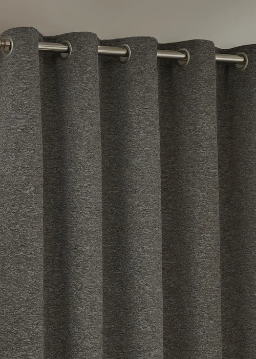 Paoletti Galaxy Chenille Room Darkening Eyelet Curtain Pair Charcoal - 46W X 54D (117x137cm Image 3