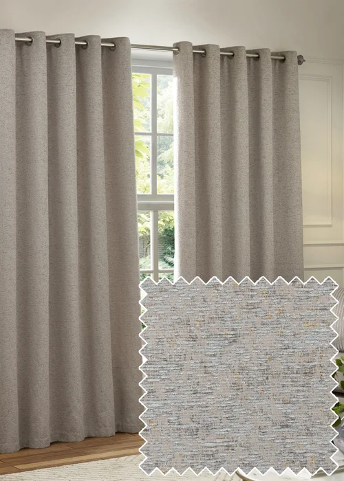 Paoletti Galaxy Chenille Room Darkening Eyelet Curtain Pair Silver - 46W X 54D (117x137cm Image 1