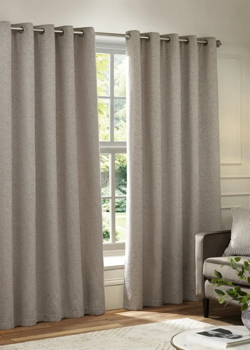 Paoletti Galaxy Chenille Room Darkening Eyelet Curtain Pair Silver - 46W X 54D (117x137cm Image 2