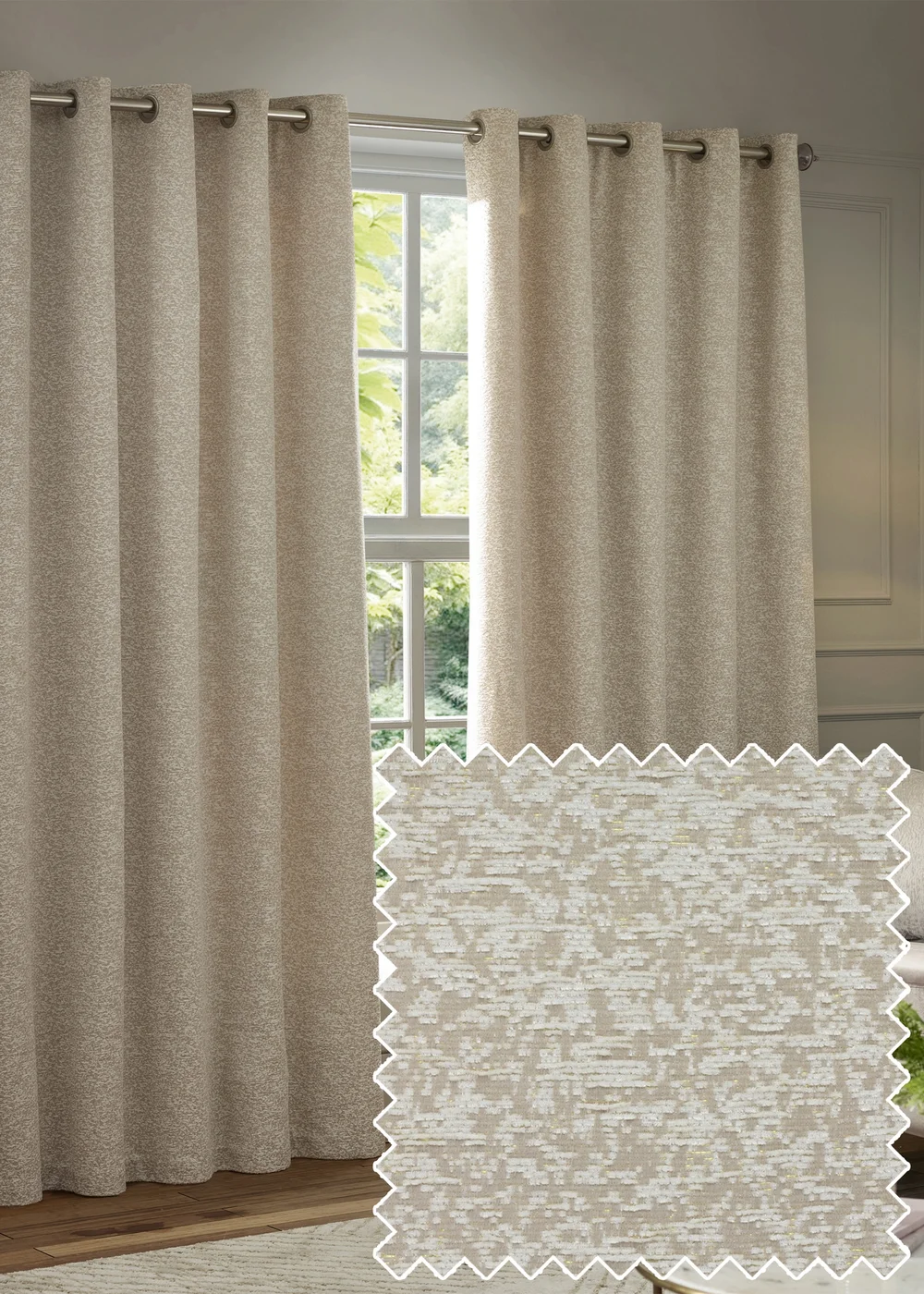 Paoletti Galaxy Chenille Room Darkening Eyelet Curtain Pair Ivory - 46W X 54D (117x137cm Image 1