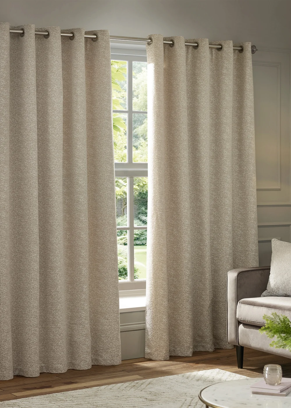 Paoletti Galaxy Chenille Room Darkening Eyelet Curtain Pair Ivory - 46W X 54D (117x137cm Image 2