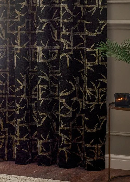 Paoletti Bamboo Jacquard Room Darkening Eyelet Curtain Pair Black - 46W X 54D (117x137cm Image 4