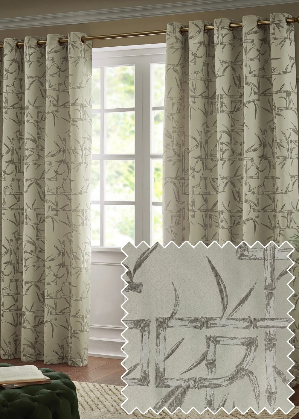 Paoletti Bamboo Jacquard Room Darkening Eyelet Curtain Pair Champagne - 46W X 54D (117x137cm Image 1