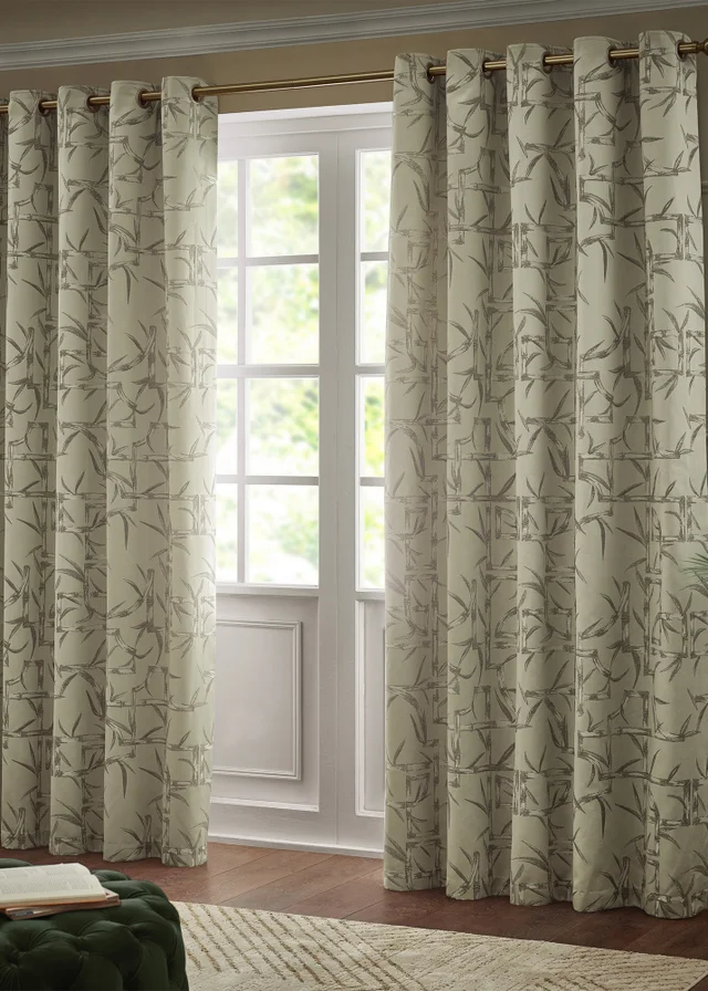 Paoletti Bamboo Jacquard Room Darkening Eyelet Curtain Pair Champagne