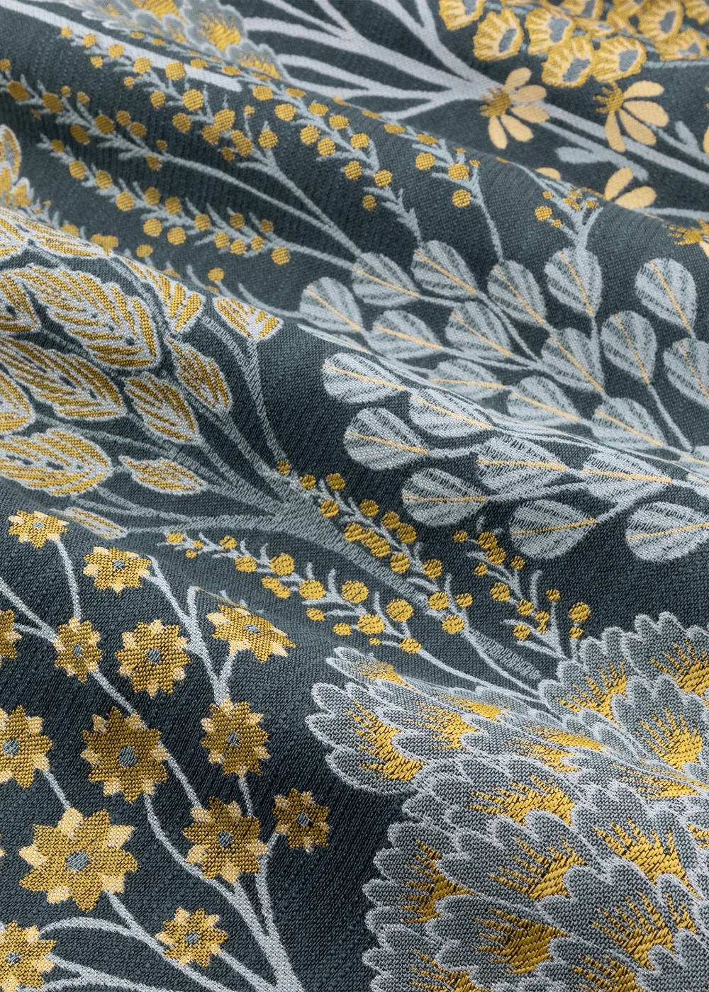Wylder Nature Ophelia Floral Jacquard Room Darkening Eyelet Curtain Pair Blue/Saffron - 46W X 54D (117x137cm Image 6
