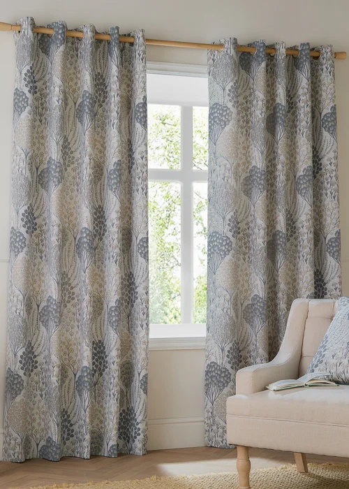 Wylder Nature Ophelia Floral Jacquard Room Darkening Eyelet Curtain Pair Wedgewood - 46W X 54D (117x137cm Image 2