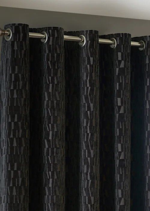 Paoletti Manhattan Velvet Room Darkening Eyelet Curtain Pair Charcoal - 46W X 54D (117x137cm Image 3