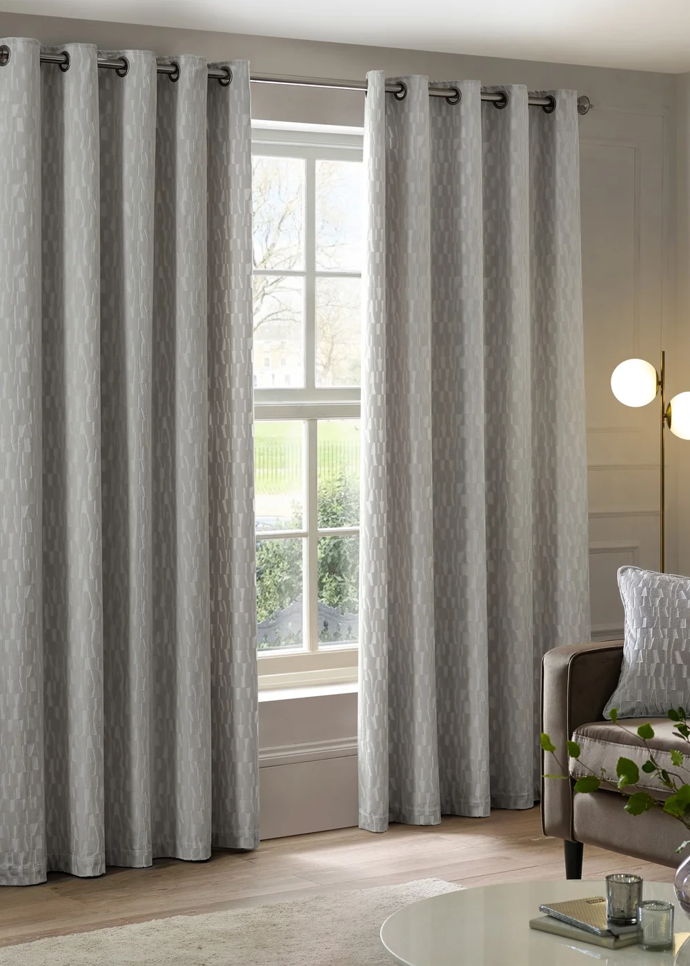 Paoletti Manhattan Velvet Room Darkening Eyelet Curtain Pair Silver - 46W X 54D (117x137cm Image 2