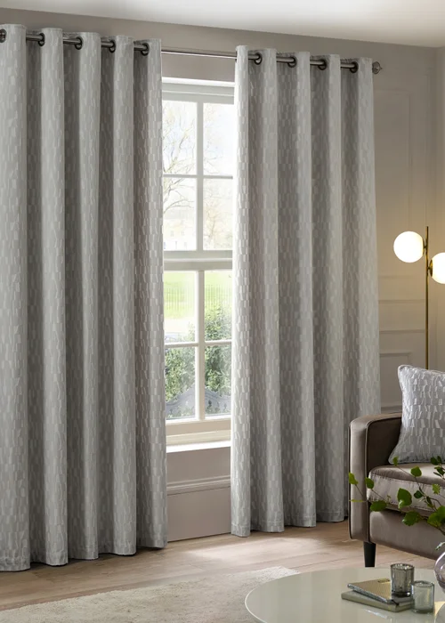 Paoletti Manhattan Velvet Room Darkening Eyelet Curtain Pair Silver - 46W X 54D (117x137cm Image 2