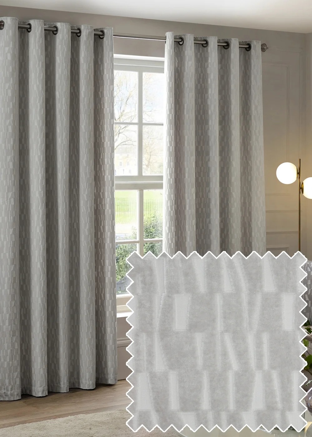 Paoletti Manhattan Velvet Room Darkening Eyelet Curtain Pair Silver - 46W X 54D (117x137cm Image 1